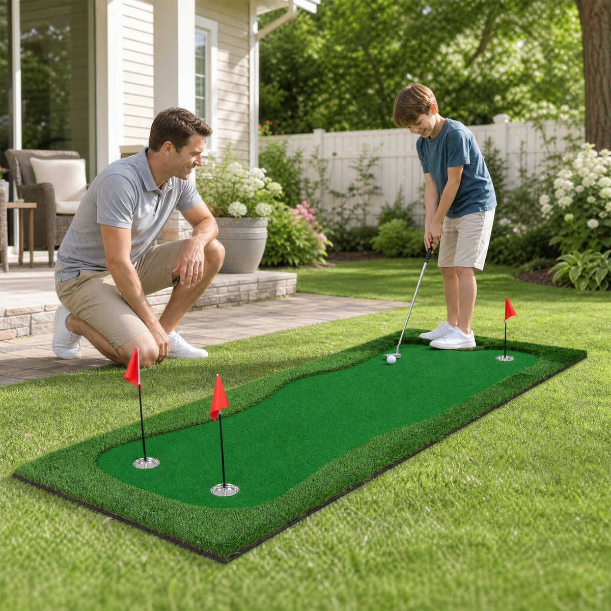 10 x 3.5ft Golf Putting Green with 3 Hole Cups and 3 Flags for Home Backyard Garage Office view 2
