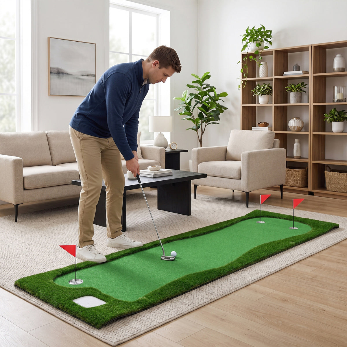 10 x 3.5ft Golf Putting Green with 3 Hole Cups and 3 Flags for Home Backyard Garage Office view 3