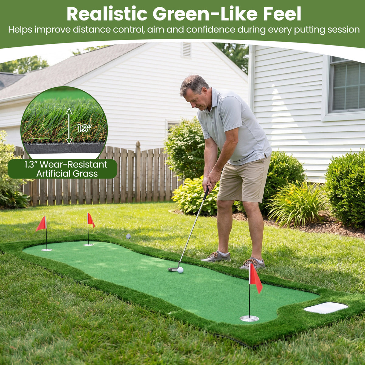 10 x 3.5ft Golf Putting Green with 3 Hole Cups and 3 Flags for Home Backyard Garage Office view 7