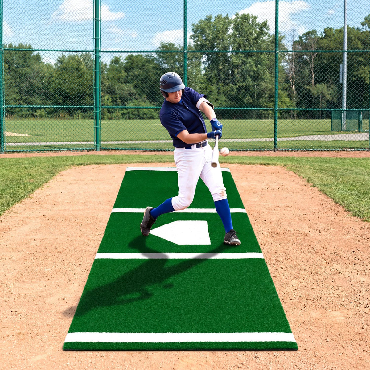 10 x 3.8 ft Baseball and Softball Hitting Mat with Home Plate-Green view 2