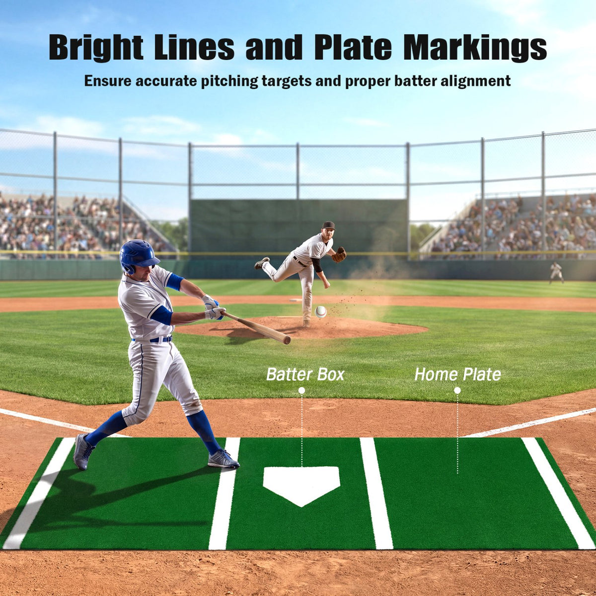 10 x 3.8 ft Baseball and Softball Hitting Mat with Home Plate-Green view 5
