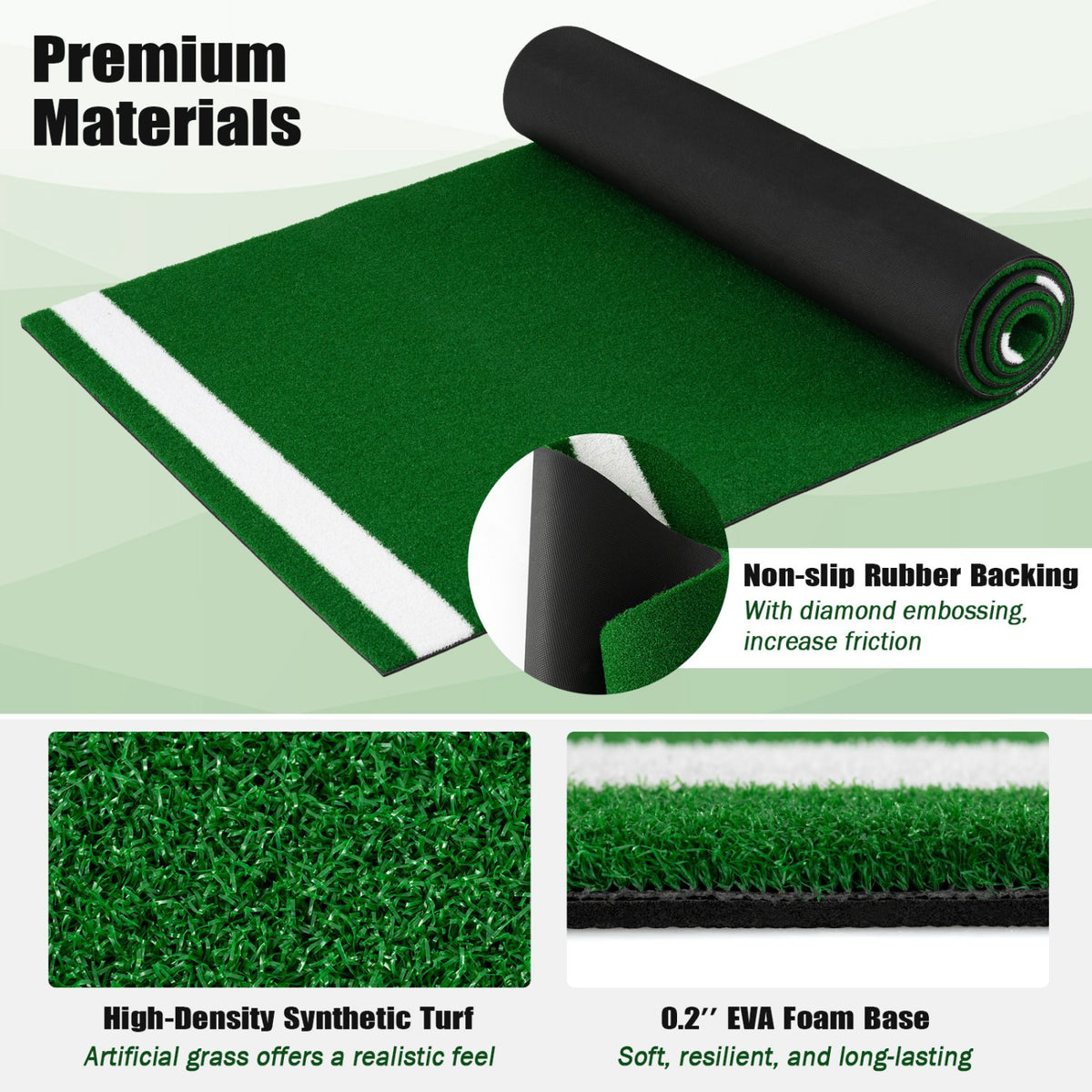 10 x 3.8 ft Baseball and Softball Hitting Mat with Home Plate-Green view 7