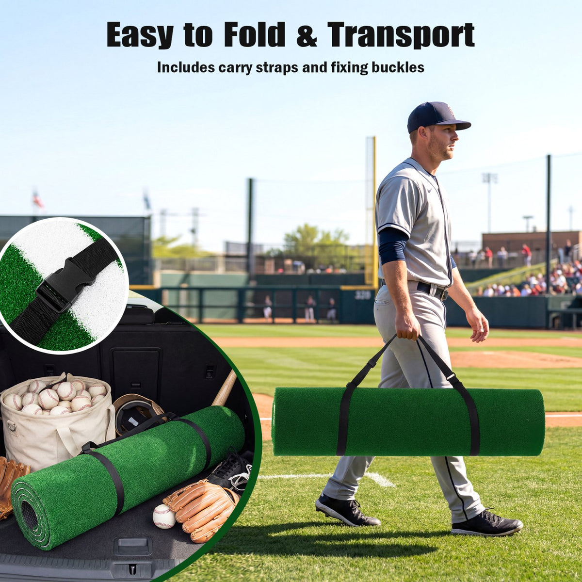 10 x 3.8 ft Baseball and Softball Hitting Mat with Home Plate-Green view 9