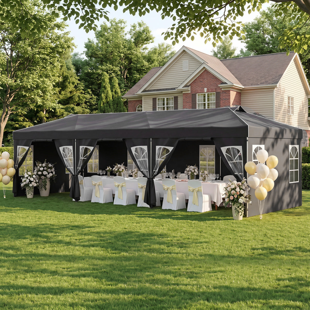 10 x 30 FT Pop Up Canopy Tent with 8 Sidewalls and Adjustable Height-Black view 2