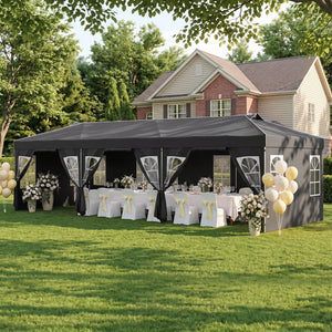 10 x 30 FT Pop Up Canopy Tent with 8 Sidewalls and Adjustable Height-Black view 2