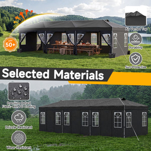 10 x 30 FT Pop Up Canopy Tent with 8 Sidewalls and Adjustable Height-Black view 5