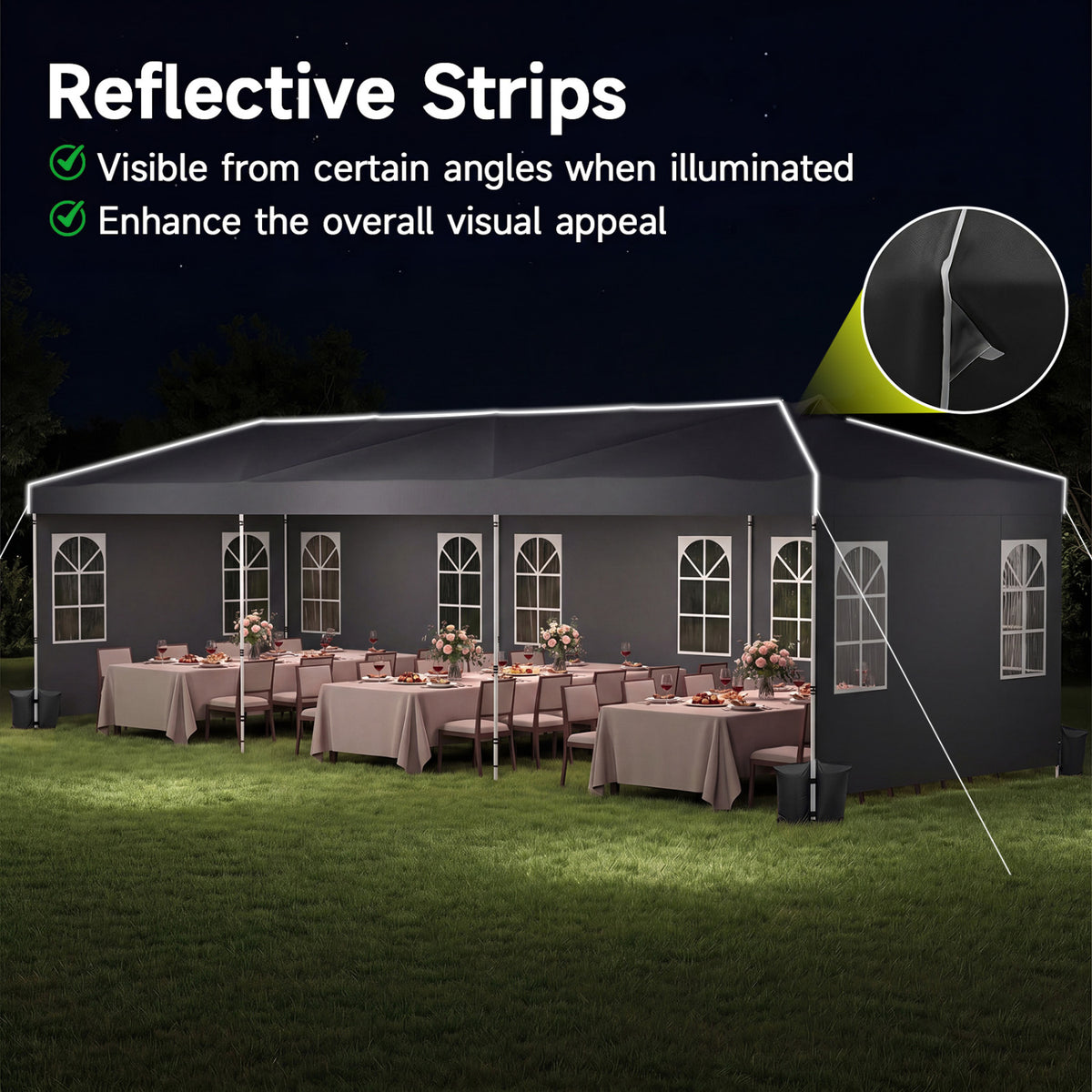 10 x 30 FT Pop Up Canopy Tent with 8 Sidewalls and Adjustable Height-Black view 9