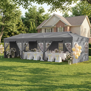 10 x 30 FT Pop Up Canopy Tent with 8 Sidewalls and Adjustable Height-Gray view 2