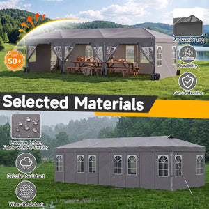 10 x 30 FT Pop Up Canopy Tent with 8 Sidewalls and Adjustable Height-Gray view 5