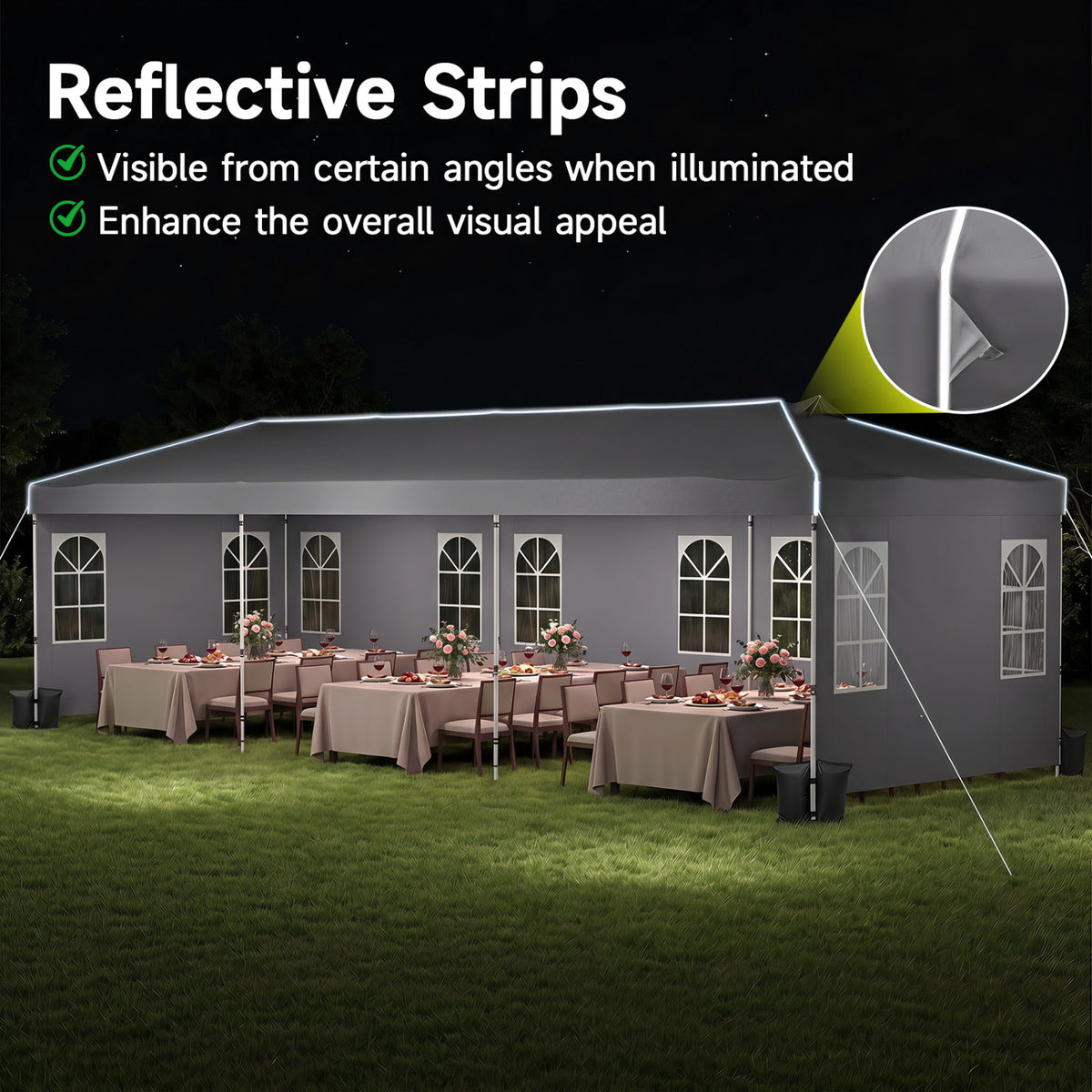 10 x 30 FT Pop Up Canopy Tent with 8 Sidewalls and Adjustable Height-Gray view 9
