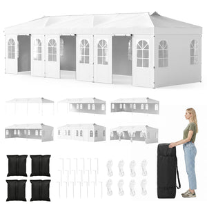 10 x 30 FT Pop Up Canopy Tent with 8 Sidewalls and Adjustable Height-White