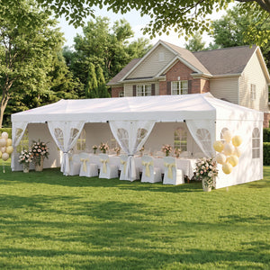 10 x 30 FT Pop Up Canopy Tent with 8 Sidewalls and Adjustable Height-White view 2