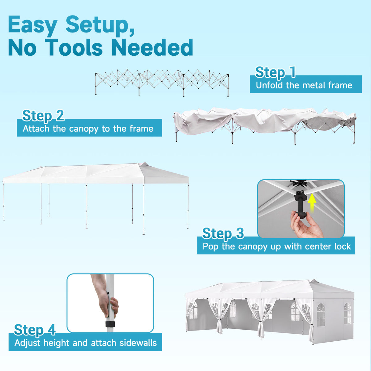10 x 30 FT Pop Up Canopy Tent with 8 Sidewalls and Adjustable Height-White view 4