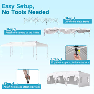 10 x 30 FT Pop Up Canopy Tent with 8 Sidewalls and Adjustable Height-White view 4