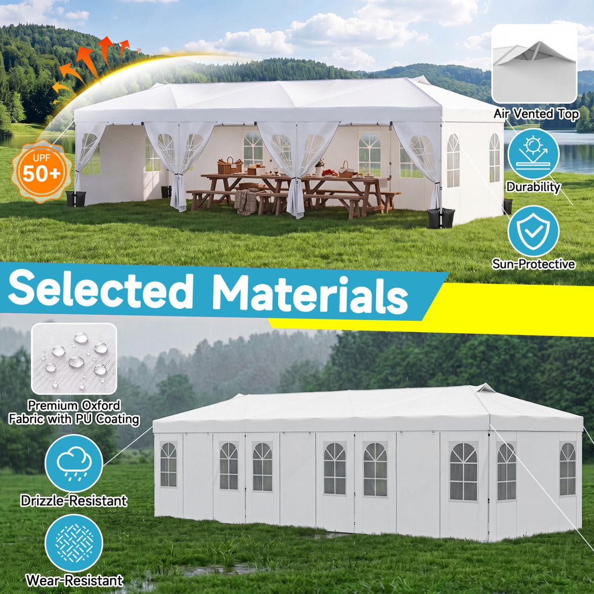 10 x 30 FT Pop Up Canopy Tent with 8 Sidewalls and Adjustable Height-White view 5