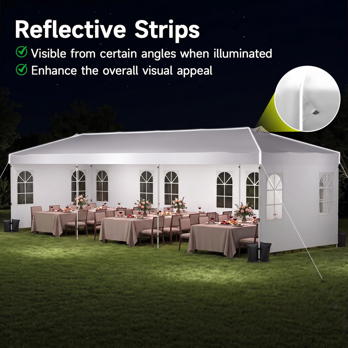 10 x 30 FT Pop Up Canopy Tent with 8 Sidewalls and Adjustable Height-White view 9