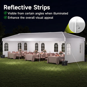 10 x 30 FT Pop Up Canopy Tent with 8 Sidewalls and Adjustable Height-White view 9