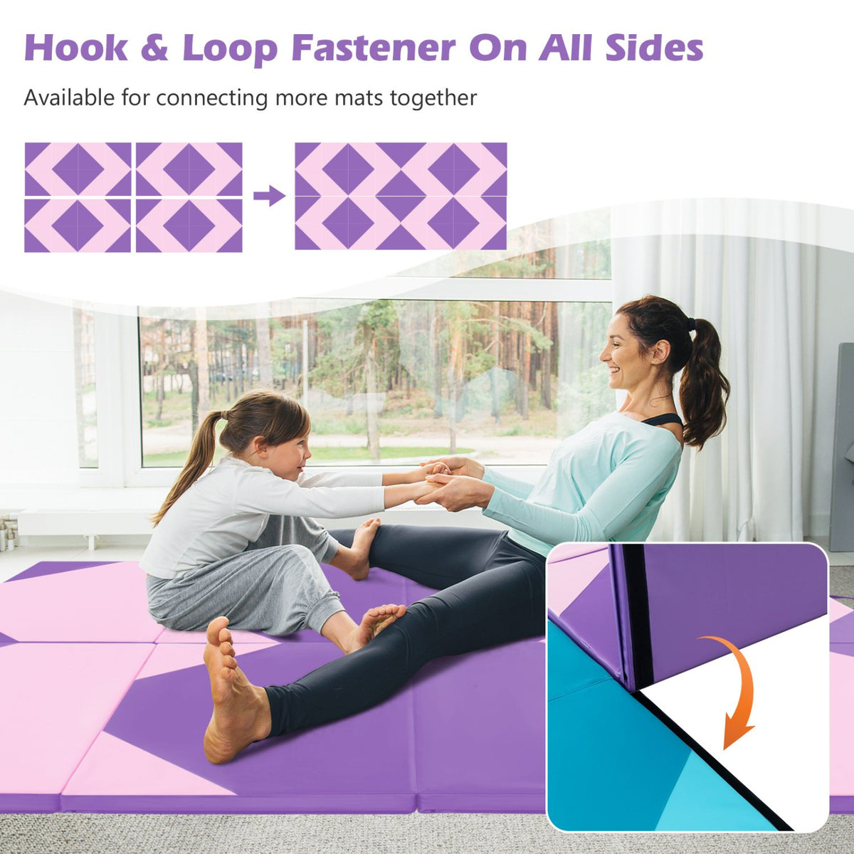10 Feet x 4 Feet x 2 Inch Folding Exercise Mat with Hook and Loop Fasteners-Pink view 9