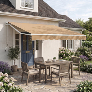 10 x 8.2 Feet Retractable Awning with Easy Opening Manual Crank Handle-Brown view 2