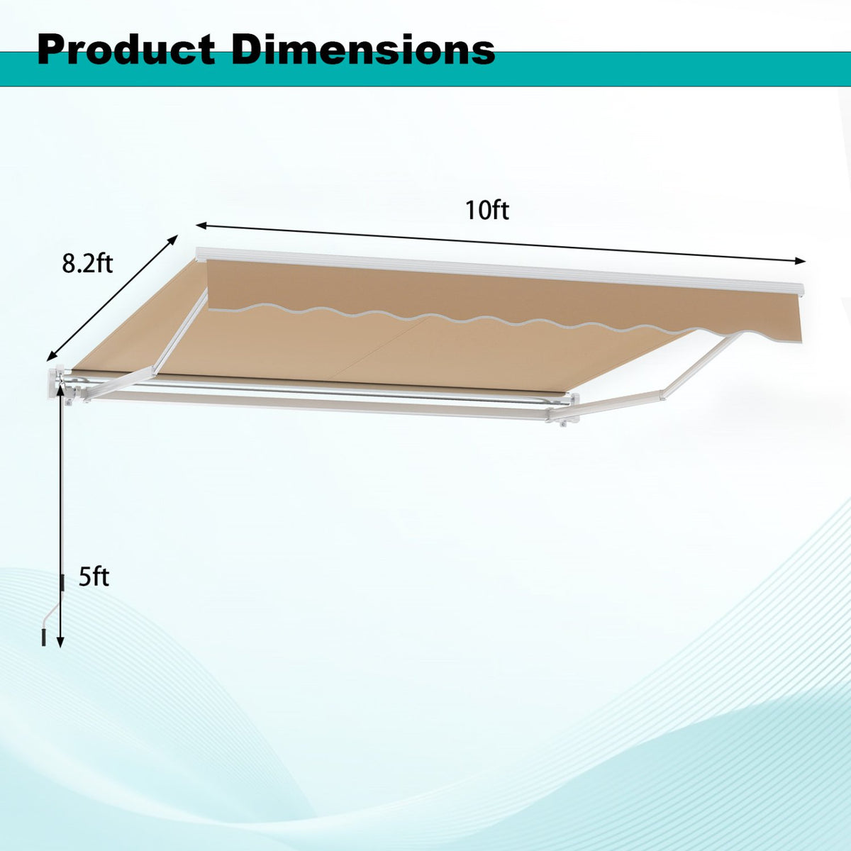 10 x 8.2 Feet Retractable Awning with Easy Opening Manual Crank Handle-Brown view 5
