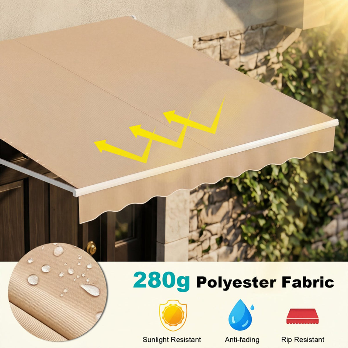 10 x 8.2 Feet Retractable Awning with Easy Opening Manual Crank Handle-Brown view 6