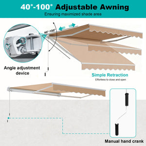 10 x 8.2 Feet Retractable Awning with Easy Opening Manual Crank Handle-Brown view 8