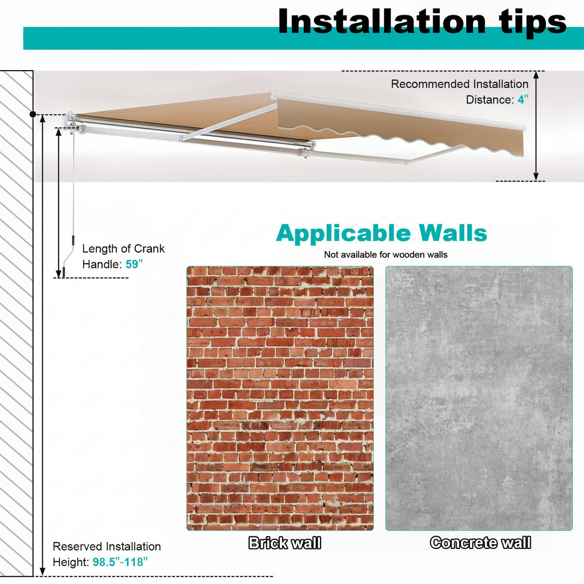 10 x 8.2 Feet Retractable Awning with Easy Opening Manual Crank Handle-Brown view 9