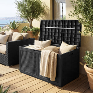 100 Gallon Resin Deck Box Outdoor Waterproof Storage Bench-Black view 3