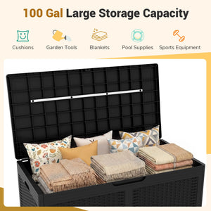 100 Gallon Resin Deck Box Outdoor Waterproof Storage Bench-Black view 5