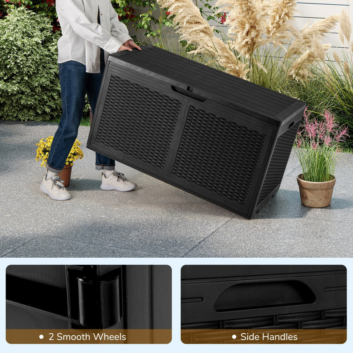 100 Gallon Resin Deck Box Outdoor Waterproof Storage Bench-Black view 7