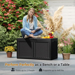 100 Gallon Resin Deck Box Outdoor Waterproof Storage Bench-Black view 8
