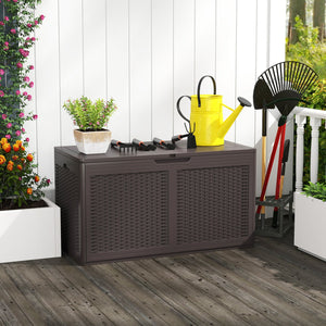 100 Gallon Resin Deck Box Outdoor Waterproof Storage Bench-Brown view 2