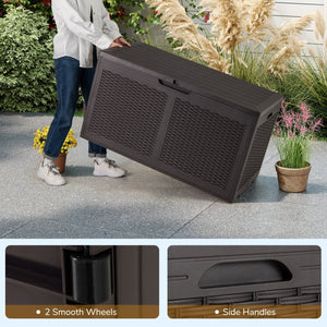100 Gallon Resin Deck Box Outdoor Waterproof Storage Bench-Brown view 7