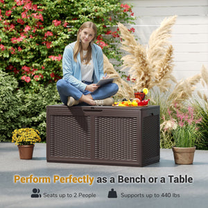 100 Gallon Resin Deck Box Outdoor Waterproof Storage Bench-Brown view 8