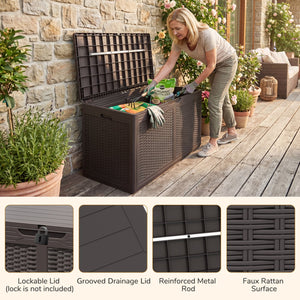 100 Gallon Resin Deck Box Outdoor Waterproof Storage Bench-Brown view 9