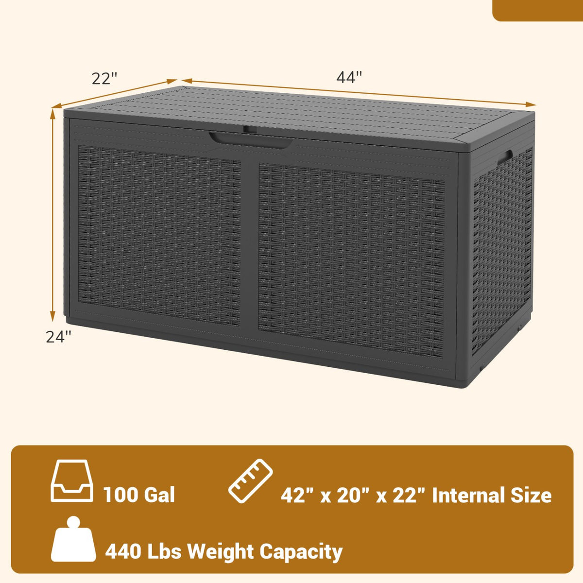 100 Gallon Resin Deck Box Outdoor Waterproof Storage Bench-Gray view 4