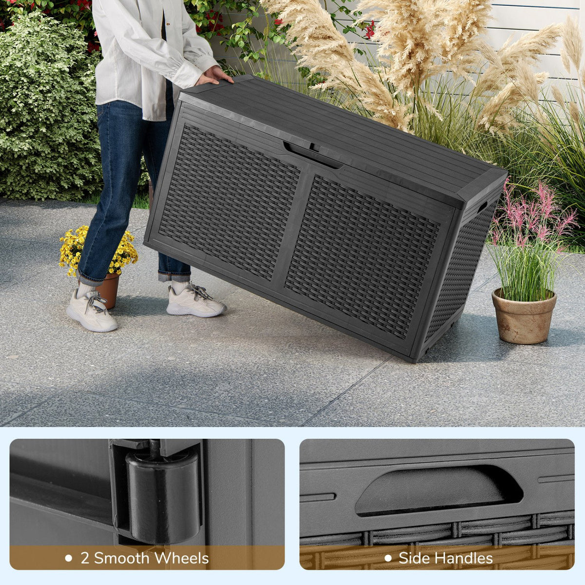 100 Gallon Resin Deck Box Outdoor Waterproof Storage Bench-Gray view 7