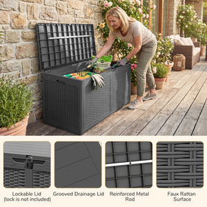 100 Gallon Resin Deck Box Outdoor Waterproof Storage Bench-Gray view 9
