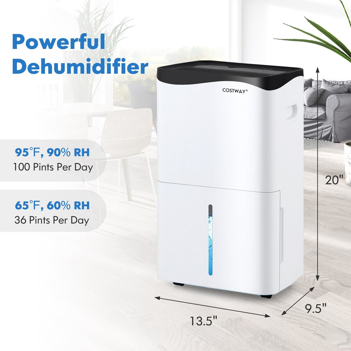 100-Pint Dehumidifier with Smart App and Alexa Control for Home and Basements-White view 4