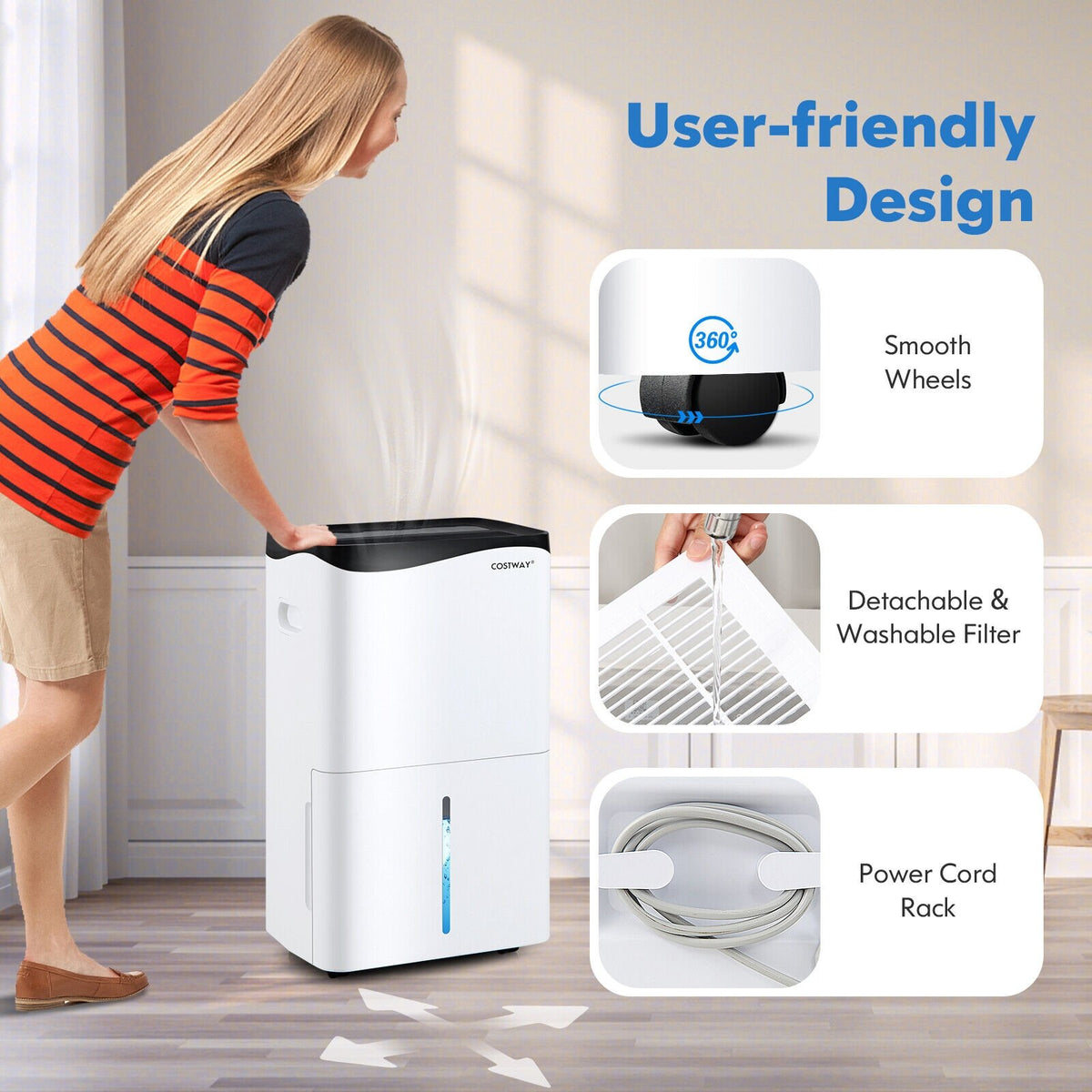 100-Pint Dehumidifier with Smart App and Alexa Control for Home and Basements-White view 5