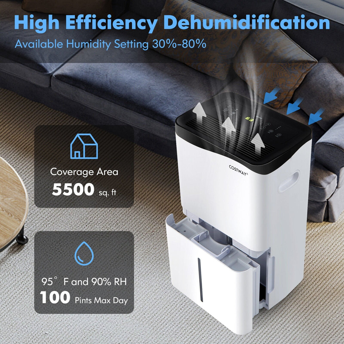 100-Pint Dehumidifier with Smart App and Alexa Control for Home and Basements-White view 7