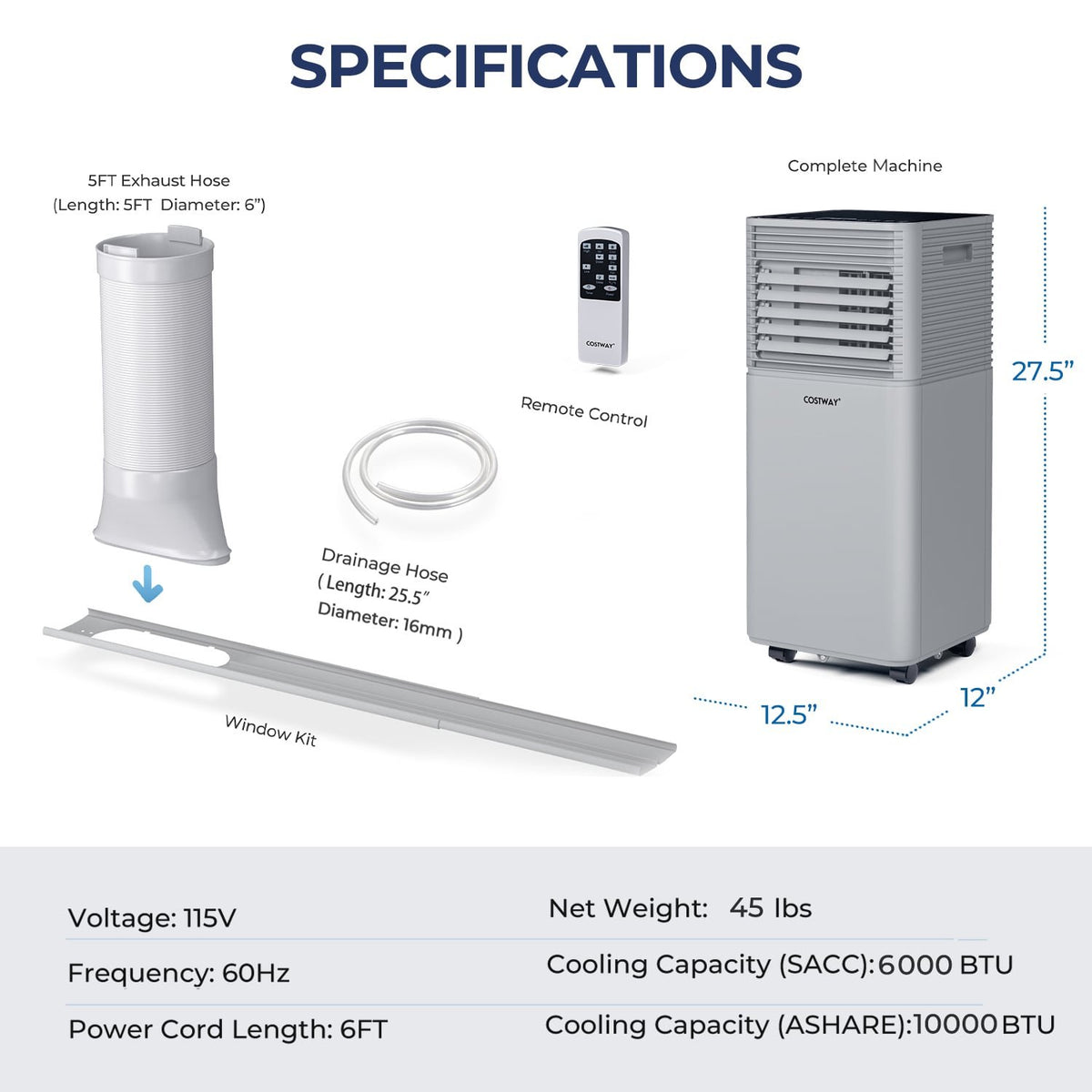 10000 BTU Air Cooler with Fan and Dehumidifier Mode-Gray view 3
