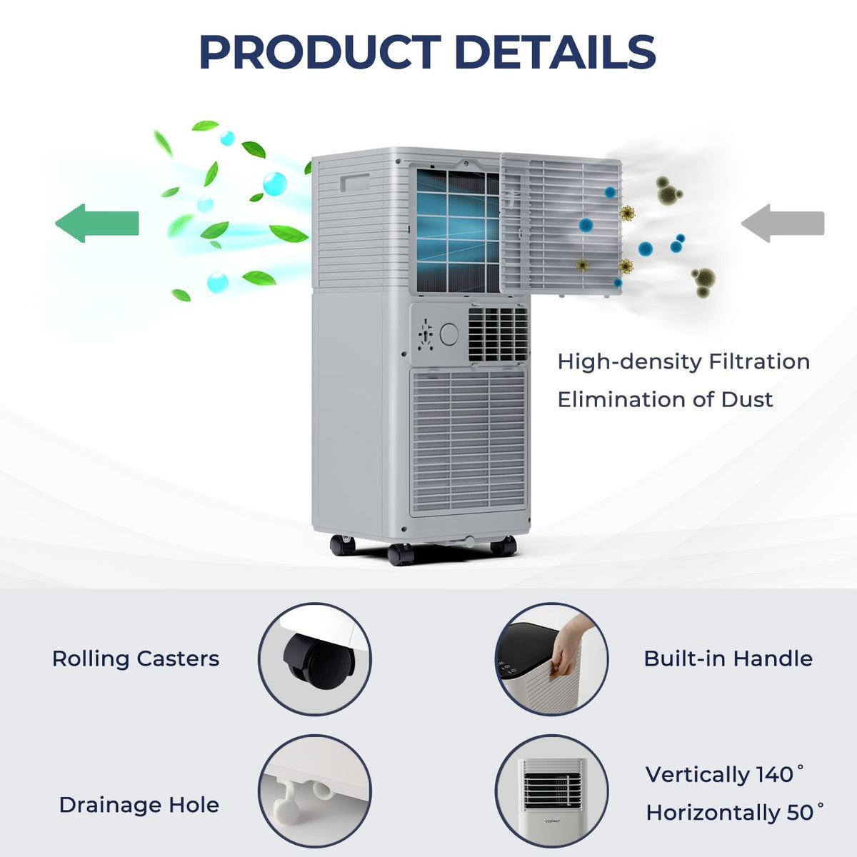10000 BTU Air Cooler with Fan and Dehumidifier Mode-Gray view 9