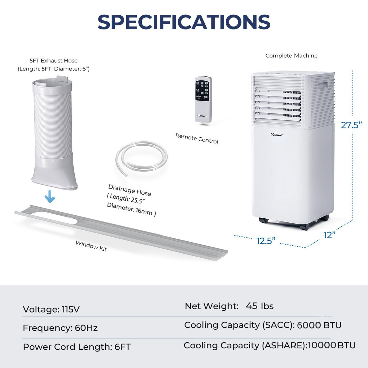10000 BTU Air Cooler with Fan and Dehumidifier Mode-White view 3