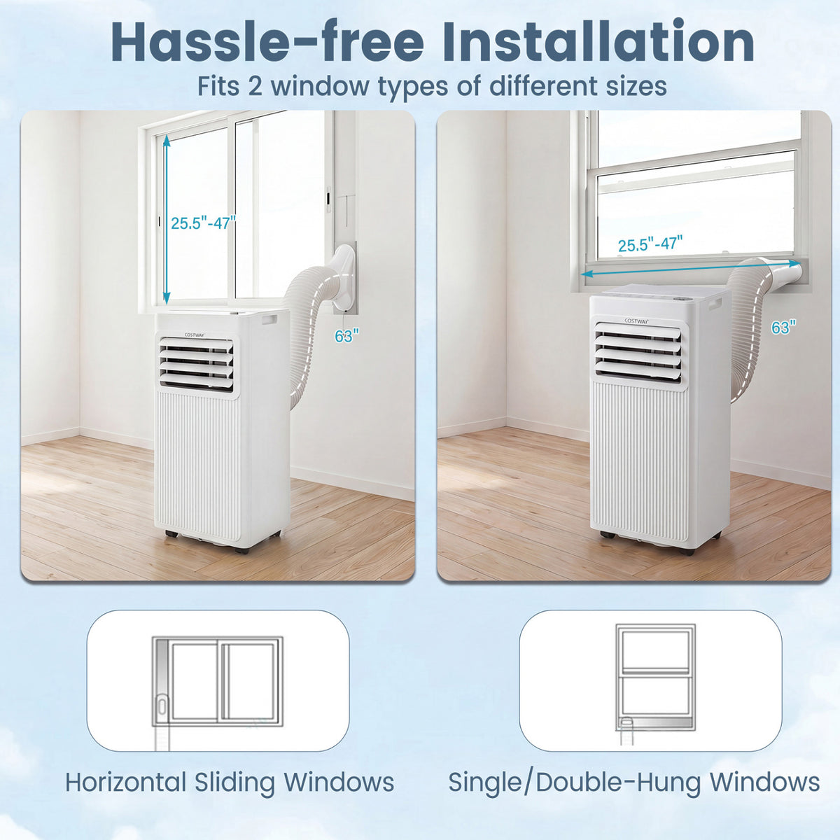 10000 BTU Portable AC with Sleep Mode and Window Kit Cools 450 Sq.Ft-White view 9