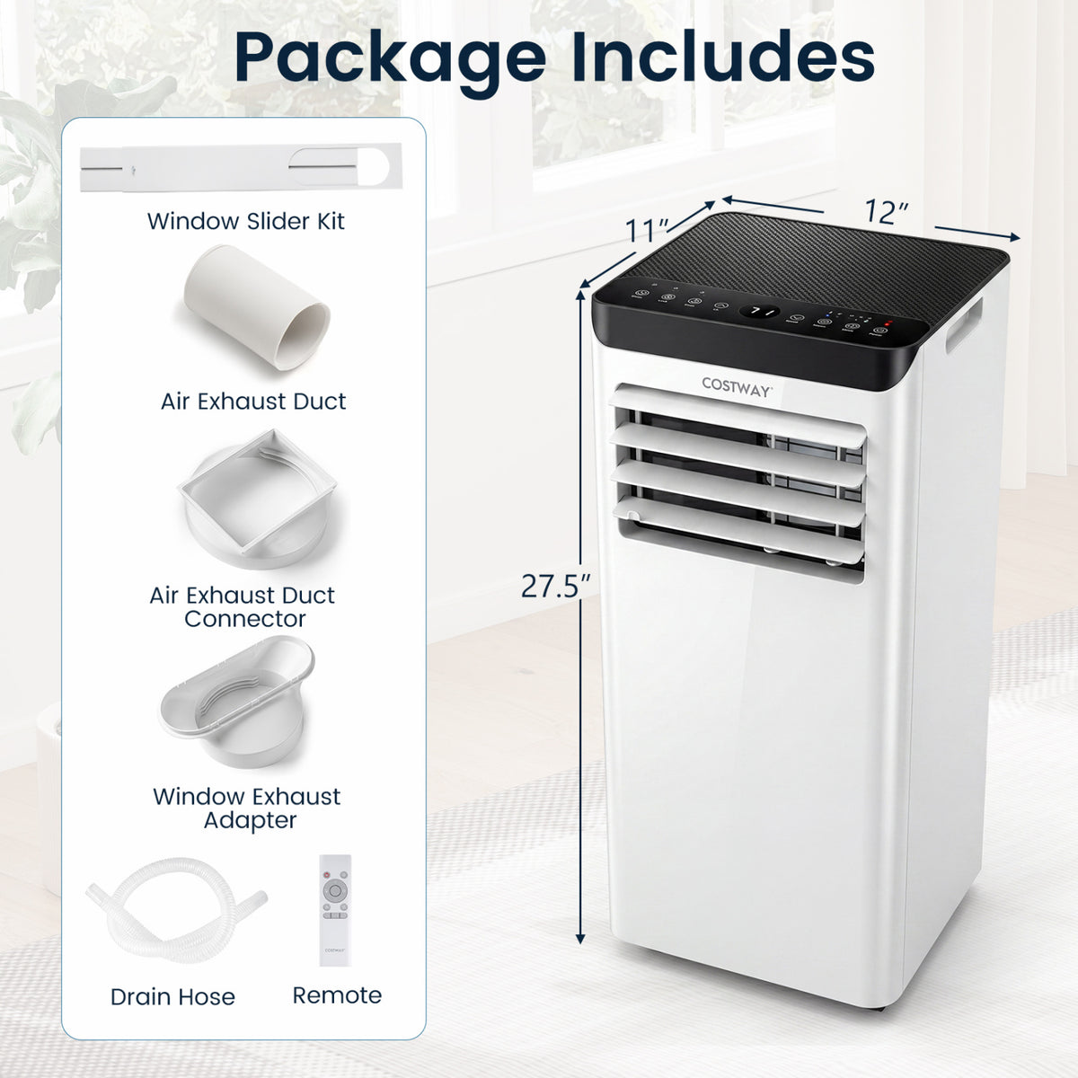10000 BTU Portable Air Conditioner Cools with Dehumidifier and 24H Timer-Black view 3