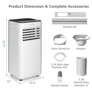 10000 BTU Portable Air Conditioner with Fan Dehumidifier Sleep Mode-White view 4