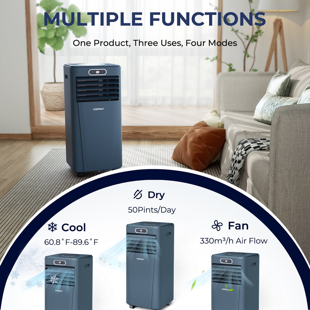 10000 BTU Portable Air Conditioner with Remote Control-Dark Blue view 3