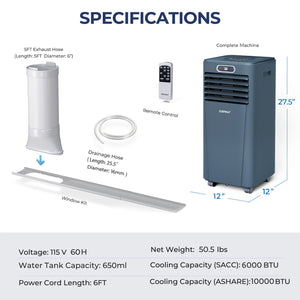 10000 BTU Portable Air Conditioner with Remote Control-Dark Blue view 5