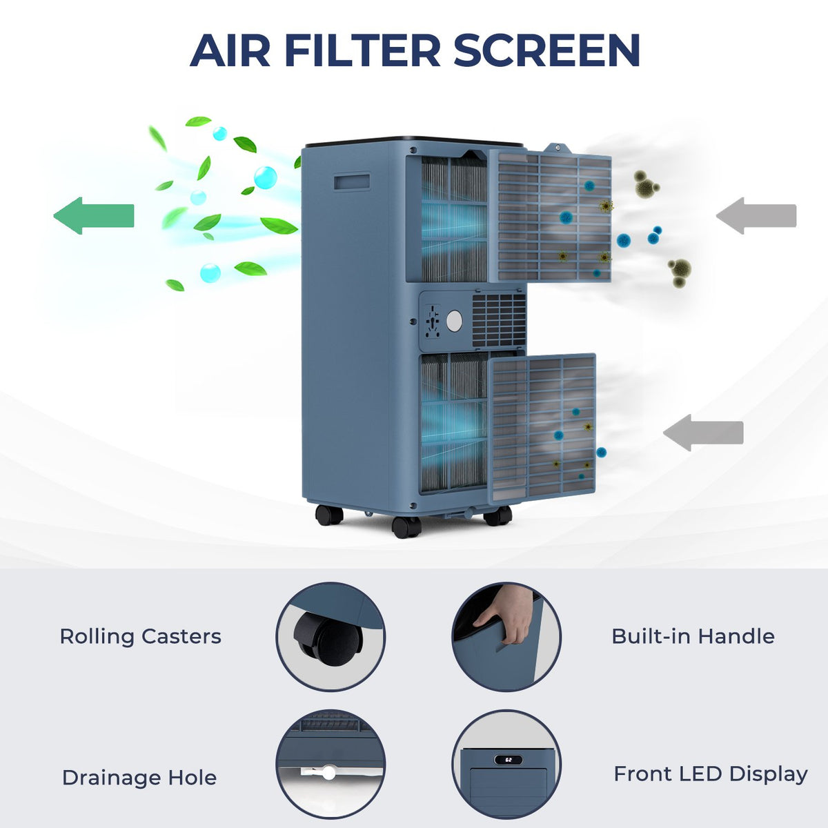 10000 BTU Portable Air Conditioner with Remote Control-Dark Blue view 8